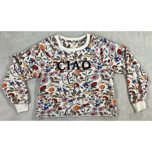 Maeve Anthropologie Crop Sweater Zebra Floral Spell Out CIAO Size XS Sweatshirt